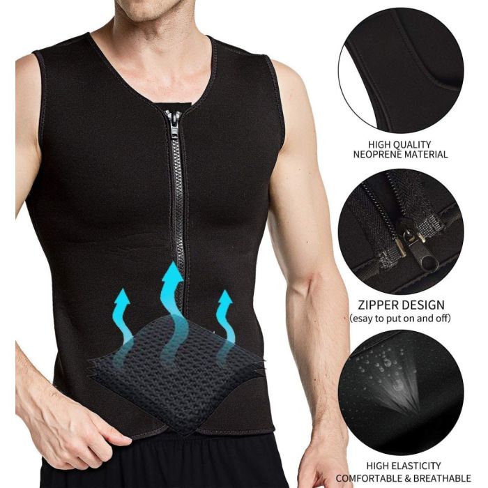 Canotta Sportiva da Uomo Sauna Shapewear Senza Maniche Neoprene Gilet per Allenamento Fitness con cerniera zip