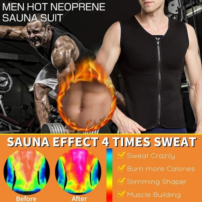 Canotta Sportiva da Uomo Sauna Shapewear Senza Maniche Neoprene Gilet per Allenamento Fitness con cerniera zip