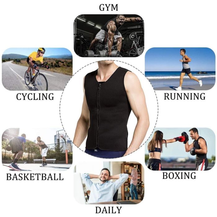 Canotta Sportiva da Uomo Sauna Shapewear Senza Maniche Neoprene Gilet per Allenamento Fitness con cerniera zip