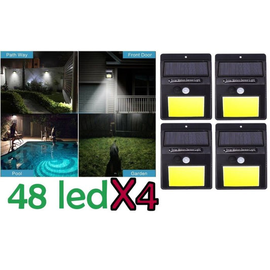 4x faretti per esterno a energia solare 48 LED con sensore movimento