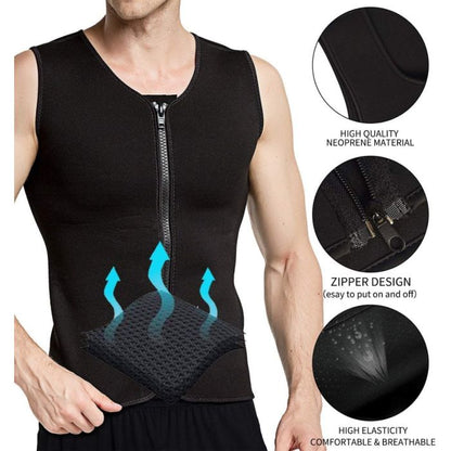 Canotta Sportiva da Uomo Sauna Shapewear Senza Maniche Neoprene Gilet per Allenamento Fitness con cerniera zip