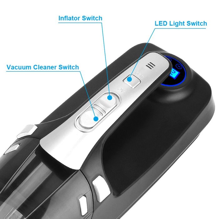 Pompa Di Gonfiaggio 4 in 1 Ad Alta Aspirazione Con Display Digitale Con Illuminazione a Led Aspirapolvere Per Auto 12v 120w