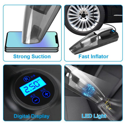 Pompa Di Gonfiaggio 4 in 1 Ad Alta Aspirazione Con Display Digitale Con Illuminazione a Led Aspirapolvere Per Auto 12v 120w