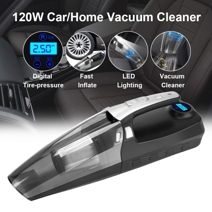 Pompa Di Gonfiaggio 4 in 1 Ad Alta Aspirazione Con Display Digitale Con Illuminazione a Led Aspirapolvere Per Auto 12v 120w