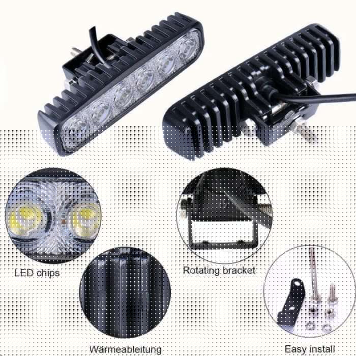 Faro da Lavoro Barra LED 18W Proiettore Riflettore Faretto Fendinebbia Lampada Luci da Lavoro Luce di Proiettore a LED