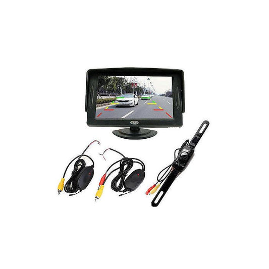 Monitor Retromarcia Auto+Portatarga 4.3"TFT LCD Telecamera 7 Led IR Wireless Kit